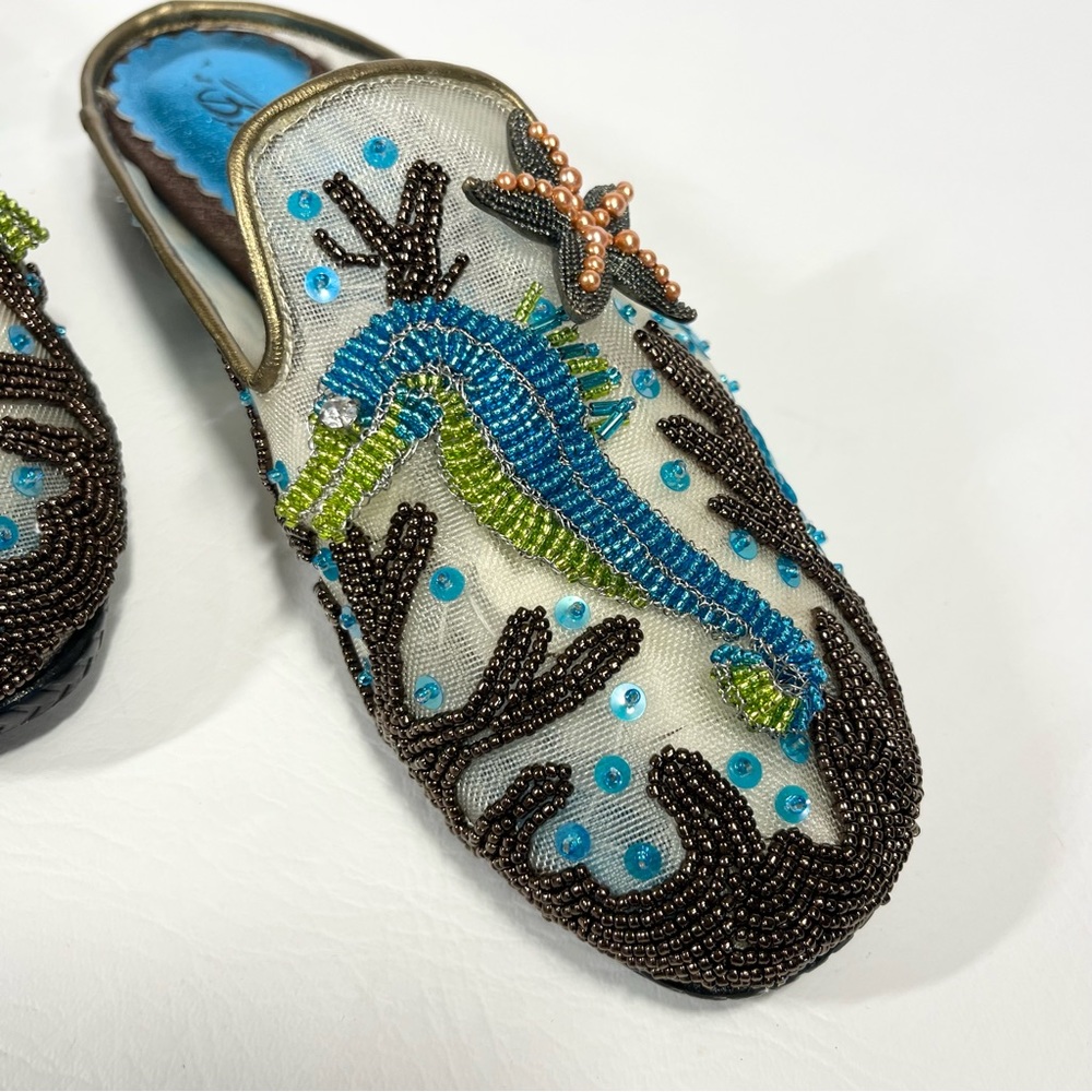 Beverly Feldman Beaded Sequin Shoes Seahorse Starfish Nautical Ocean Size 5.5 - Picture 7 of 13